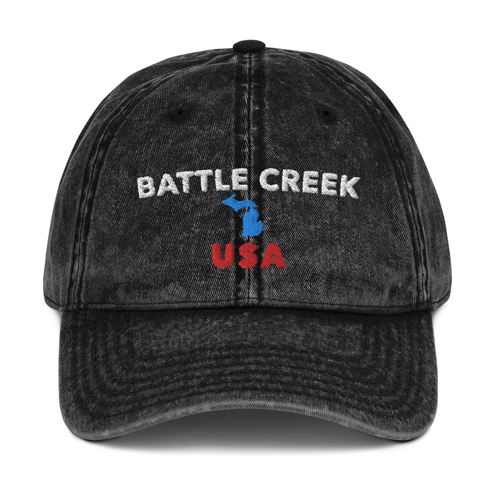 'Battle Creek USA' Vintage Baseball Cap (w/ Michigan Outline)