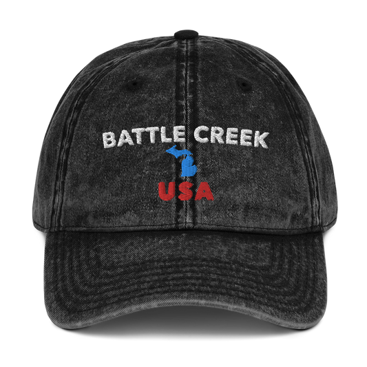 'Battle Creek USA' Vintage Baseball Cap (w/ Michigan Outline)