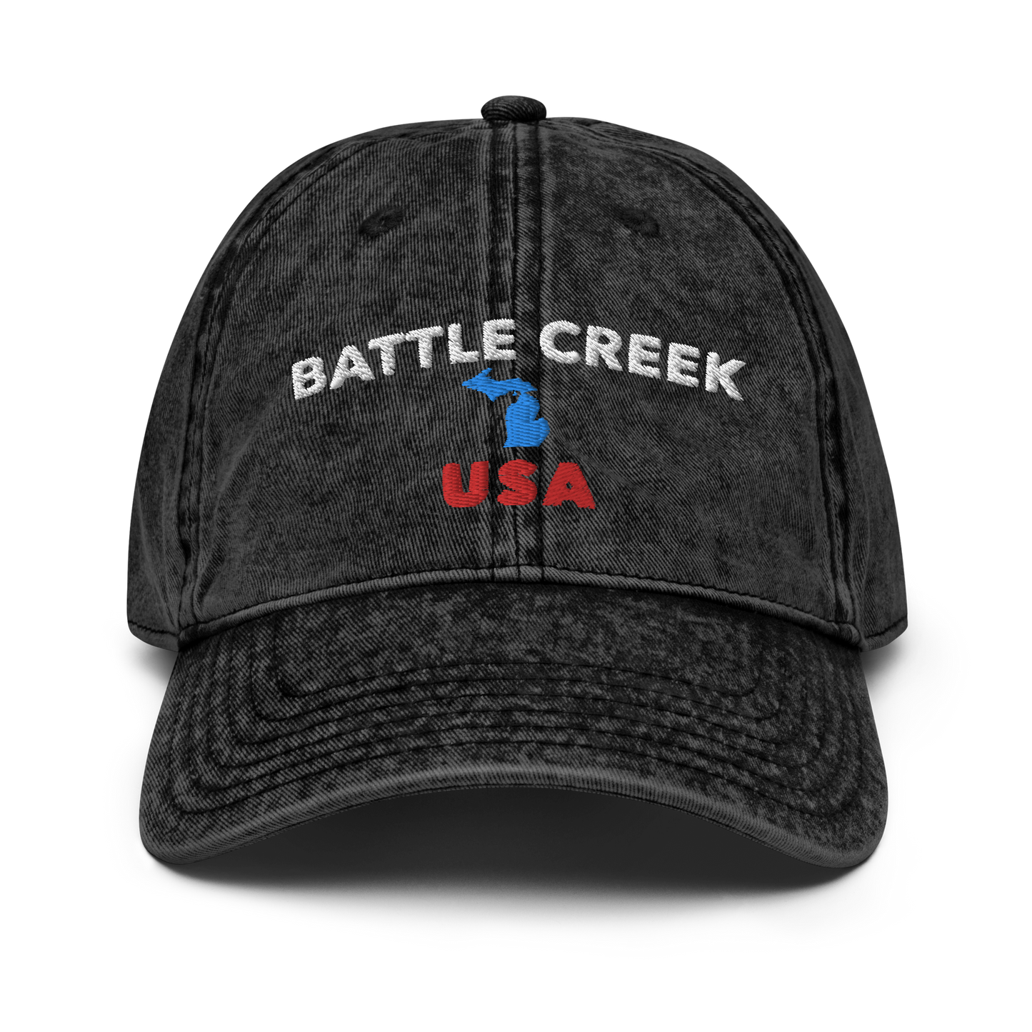 'Battle Creek USA' Vintage Baseball Cap (w/ Michigan Outline)