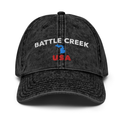 'Battle Creek USA' Vintage Baseball Cap (w/ Michigan Outline)