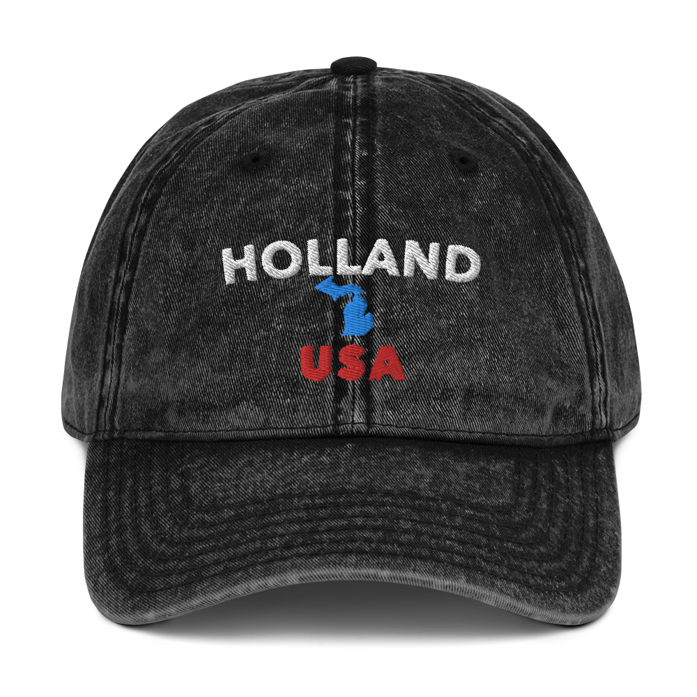 'Holland USA' Vintage Baseball Cap (w/ Michigan Outline)