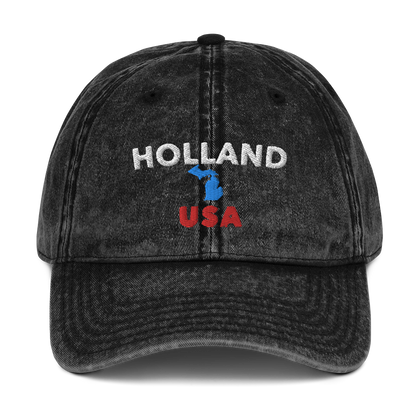 'Holland USA' Vintage Baseball Cap (w/ Michigan Outline)