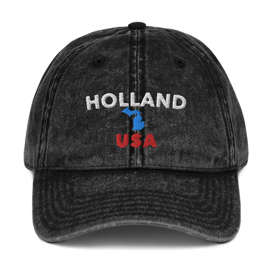 'Holland USA' Vintage Baseball Cap (w/ Michigan Outline)