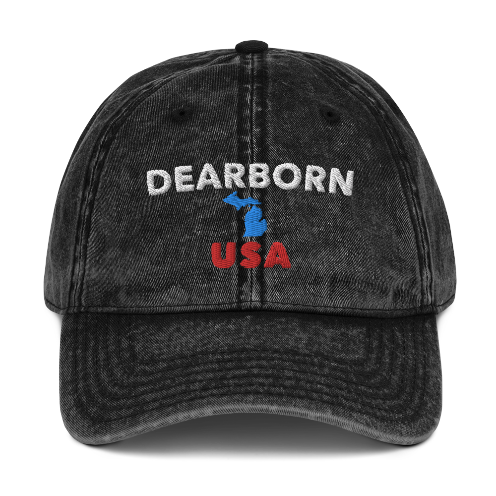 'Dearborn USA' Vintage Baseball Cap (w/ Michigan Outline)