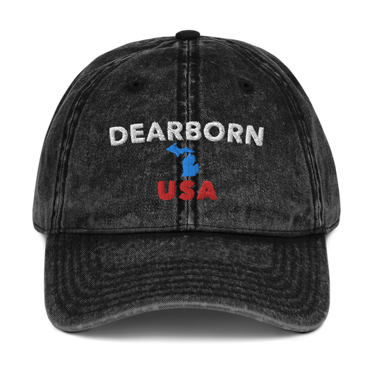 'Dearborn USA' Vintage Baseball Cap (w/ Michigan Outline)