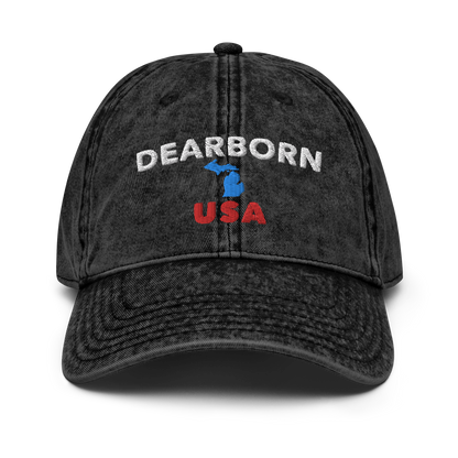 'Dearborn USA' Vintage Baseball Cap (w/ Michigan Outline)