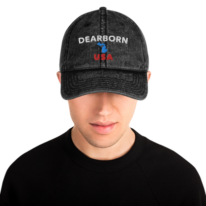 'Dearborn USA' Vintage Baseball Cap (w/ Michigan Outline)