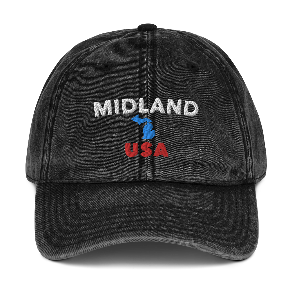 'Midland USA' Vintage Baseball Cap (w/ Michigan Outline)