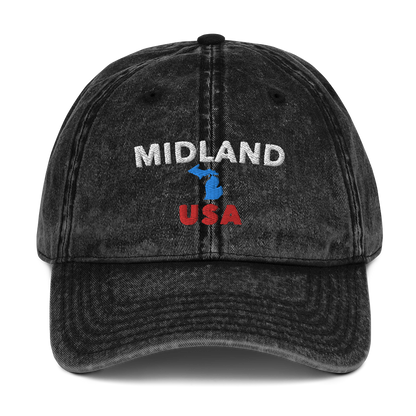 'Midland USA' Vintage Baseball Cap (w/ Michigan Outline)