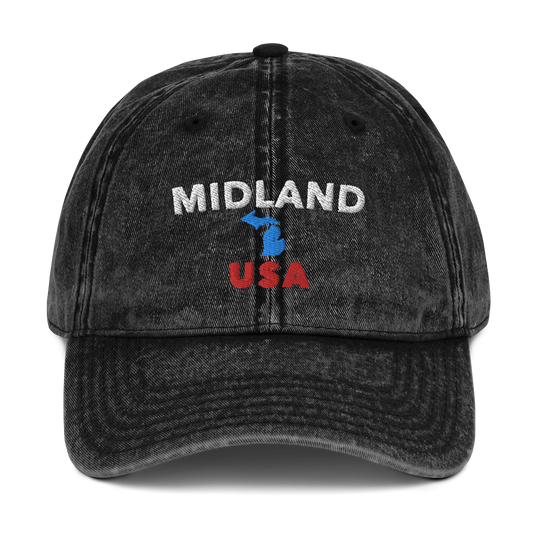 'Midland USA' Vintage Baseball Cap (w/ Michigan Outline)