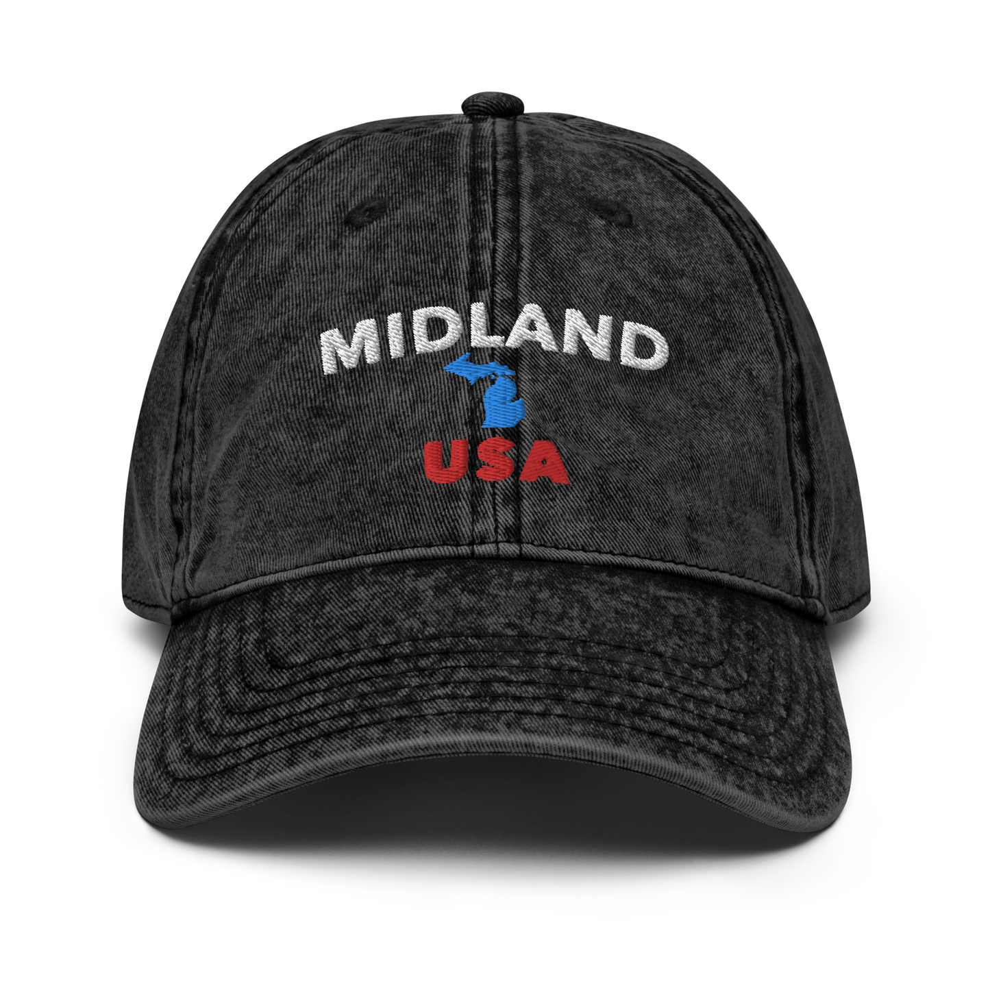 'Midland USA' Vintage Baseball Cap (w/ Michigan Outline)