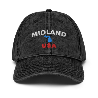 'Midland USA' Vintage Baseball Cap (w/ Michigan Outline)