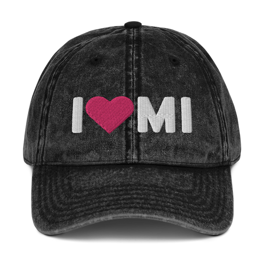 Michigan 'I ❤️ MI' Vintage Baseball Cap (Rounded Swiss Font)