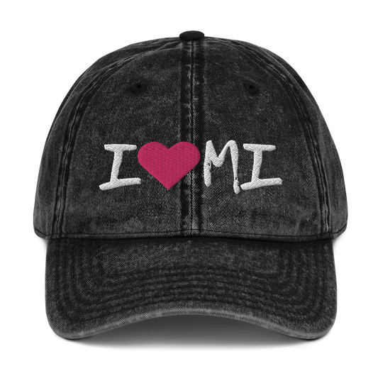 Michigan 'I ❤️ MI' Vintage Baseball Cap (Marker Font)