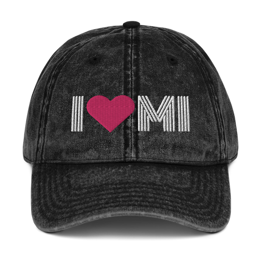 Michigan 'I ❤️ MI' Vintage Baseball Cap (Metalpress Font)