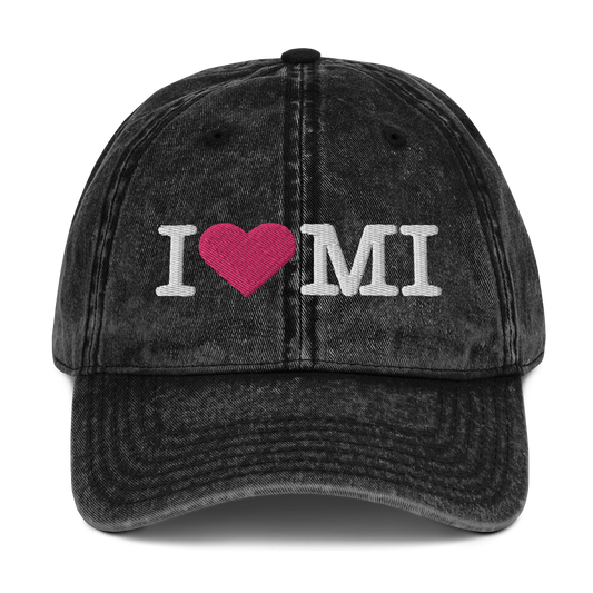 Michigan 'I ❤️ MI' Vintage Baseball Cap (Typewriter Font)