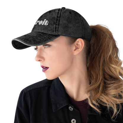 'Detroit' Vintage Baseball Cap (Art Deco Font) | White/Black Embroidery