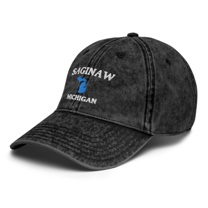 'Saginaw Michigan' Vintage Baseball Cap (w/ Michigan Outline)