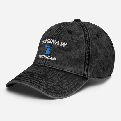 'Saginaw Michigan' Vintage Baseball Cap (w/ Michigan Outline)