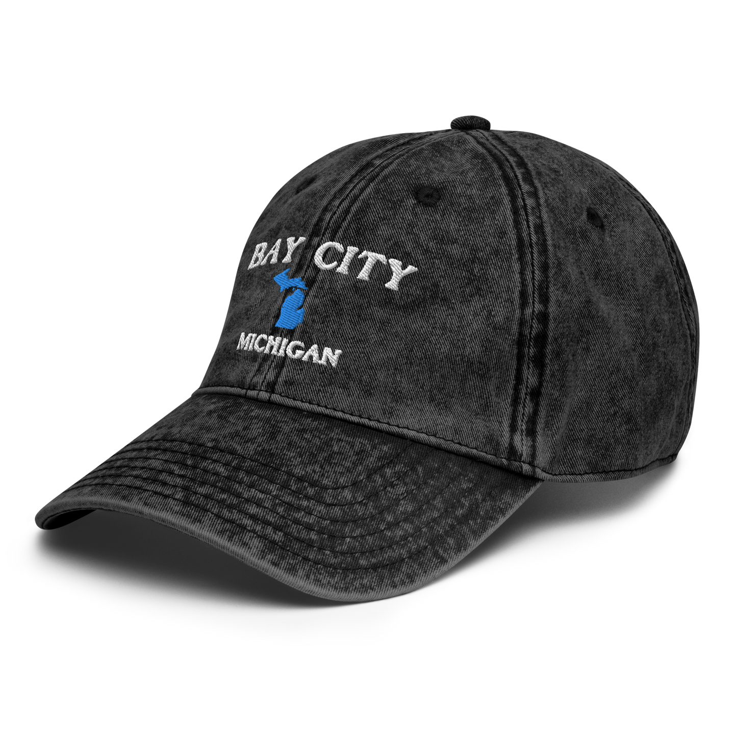 'Bay City Michigan' Vintage Baseball Cap (w/ Michigan Outline)