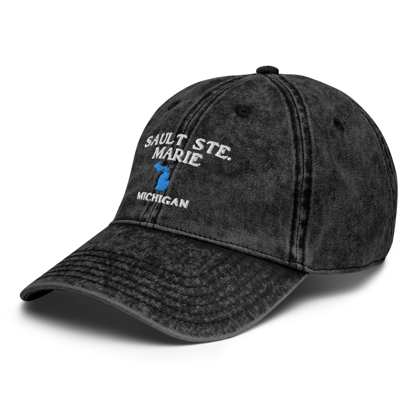 'Sault Ste. Marie' Vintage Baseball Cap (w/ Michigan Outline)