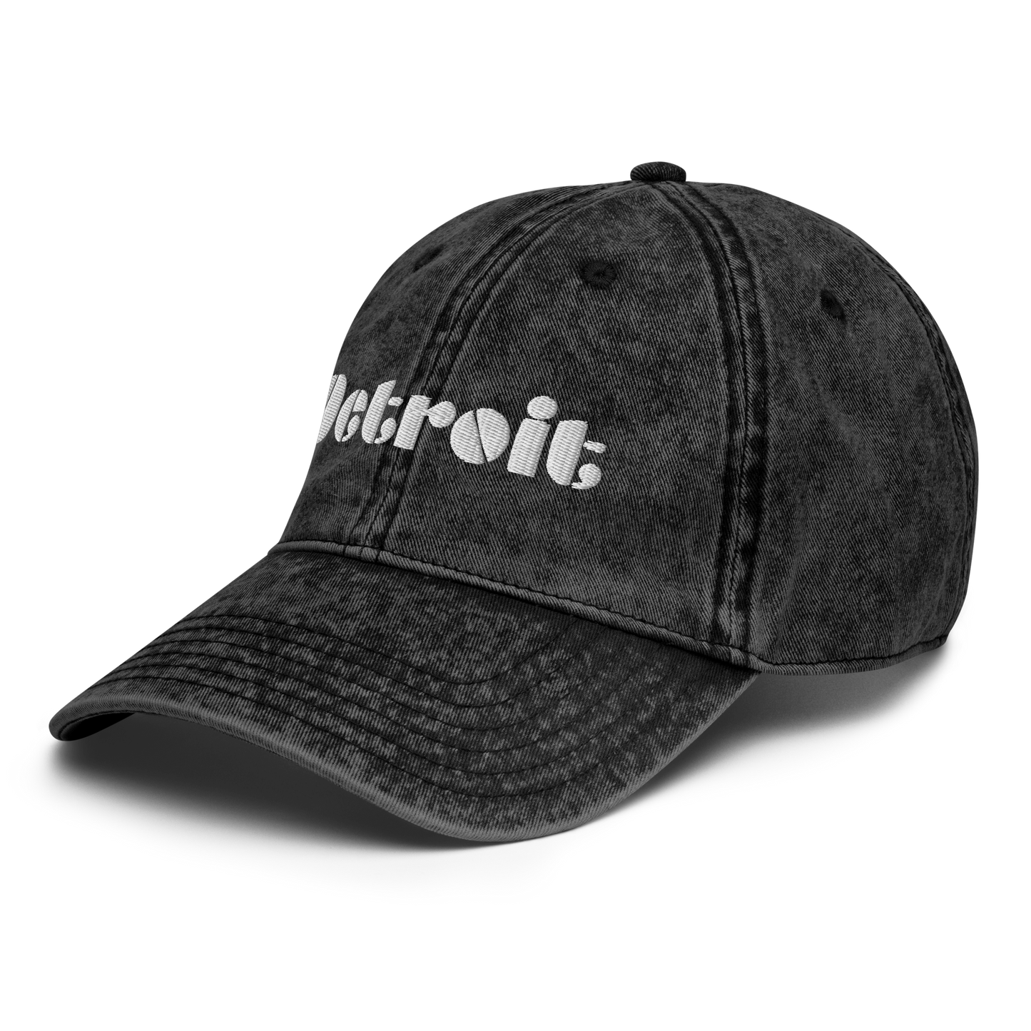 'Detroit' Vintage Baseball Cap (Art Deco Font) | White/Black Embroidery