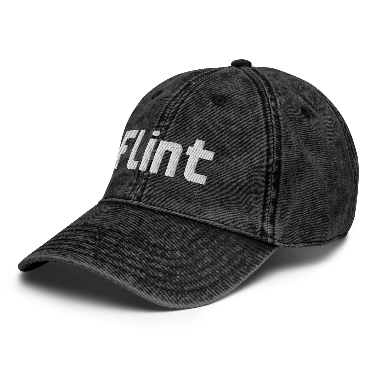 'Flint' Vintage Baseball Cap | White/Black Embroidery