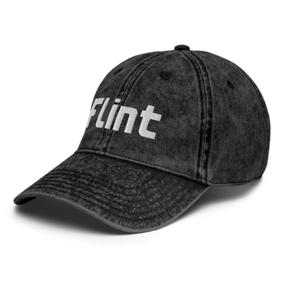 'Flint' Vintage Baseball Cap | White/Black Embroidery