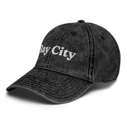 'Bay City' Vintage Baseball Cap | White/Black Embroidery