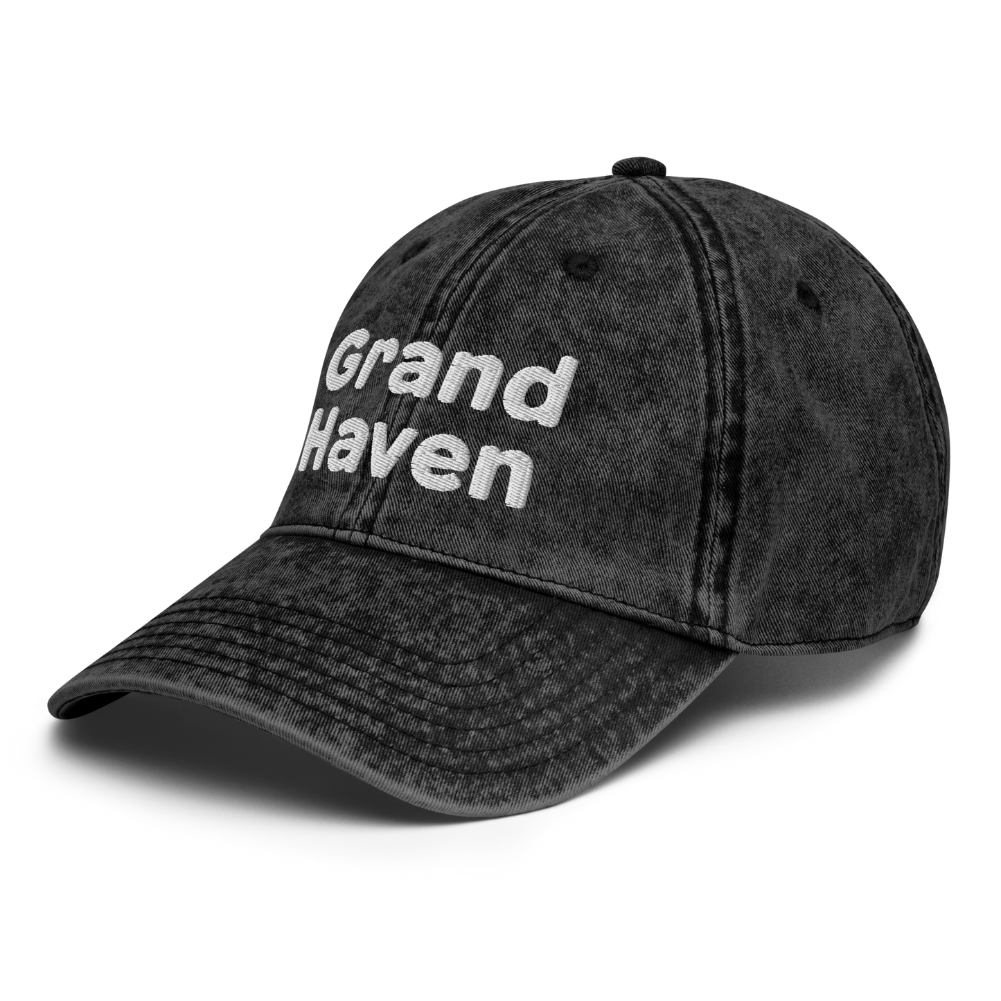 'Grand Haven' Vintage Baseball Cap | White/Black Embroidery