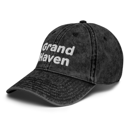 'Grand Haven' Vintage Baseball Cap | White/Black Embroidery