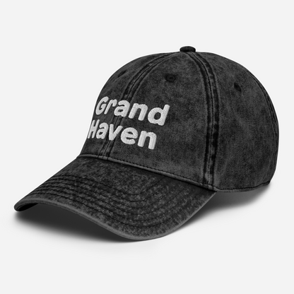 'Grand Haven' Vintage Baseball Cap | White/Black Embroidery