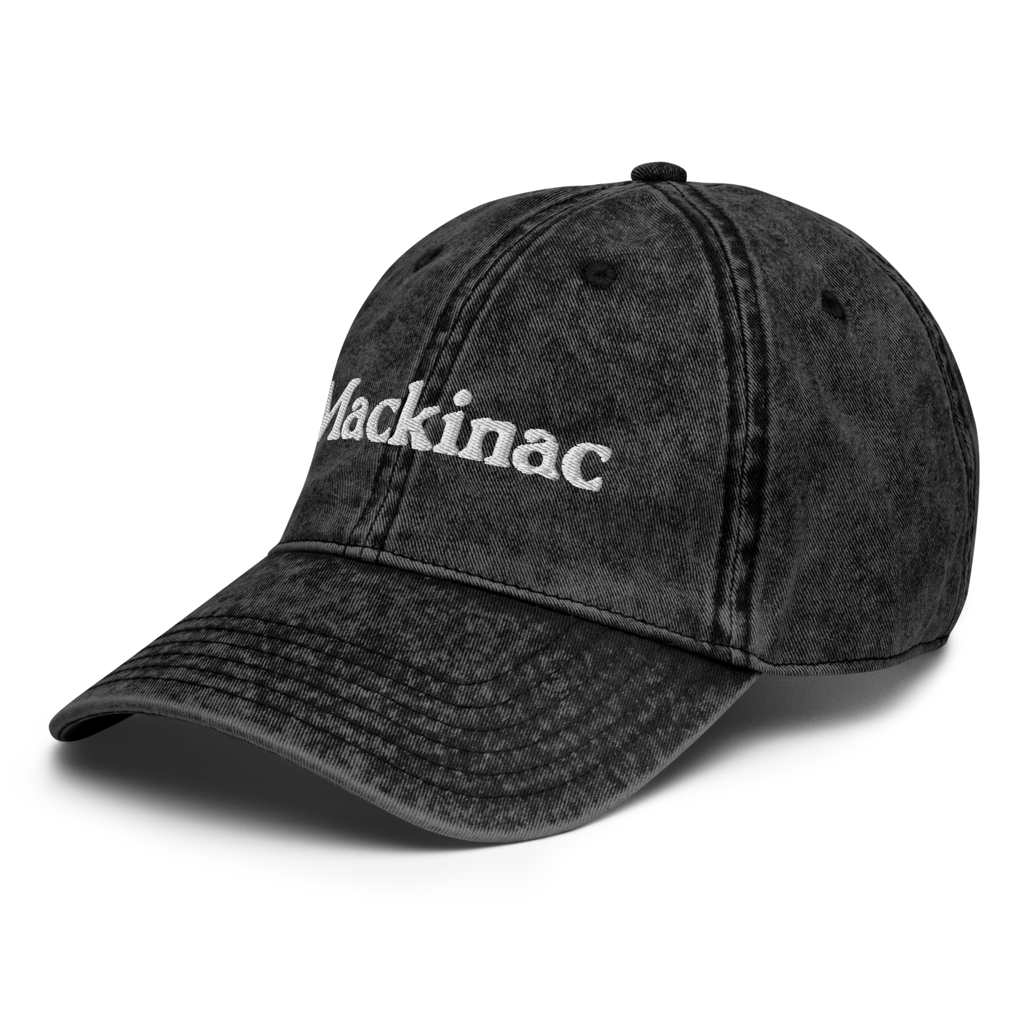 'Mackinac' Vintage Baseball Cap | White/Black Embroidery