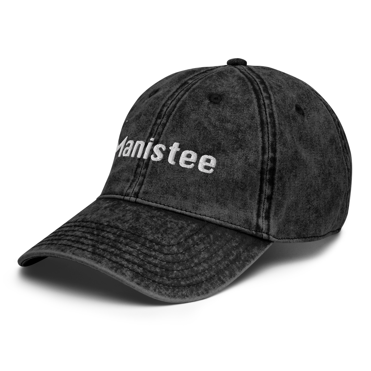 'Manistee' Vintage Baseball Cap | White/Black Embroidery