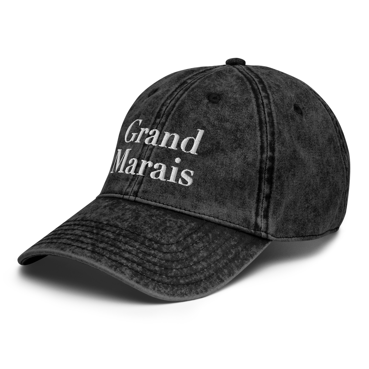 'Grand Marais' Vintage Baseball Cap | White/Black Embroidery