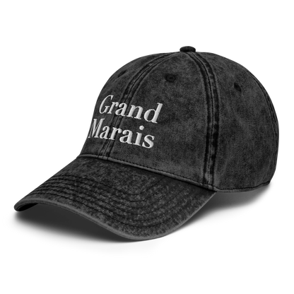 'Grand Marais' Vintage Baseball Cap | White/Black Embroidery