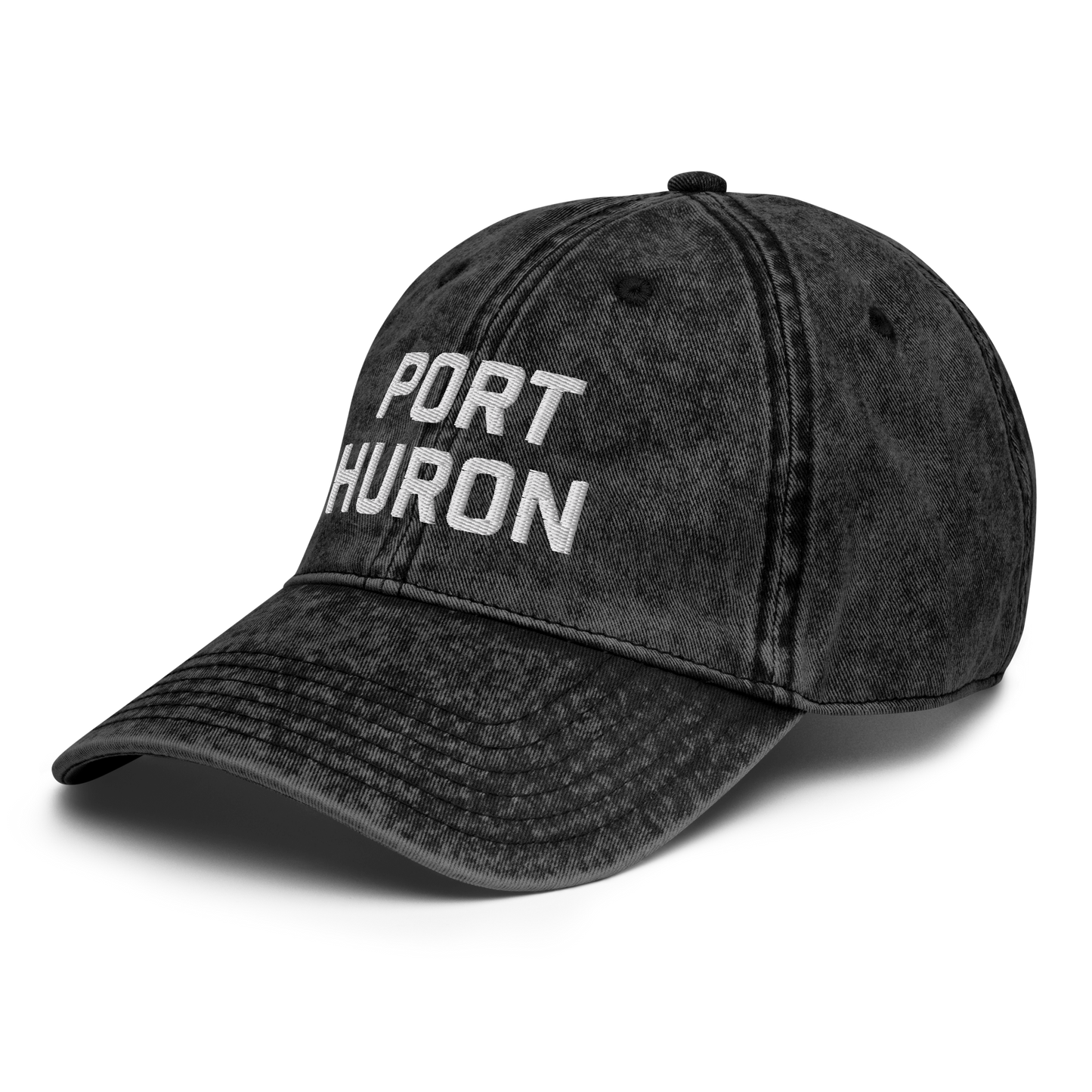 'Port Huron' Vintage Baseball Cap | White/Black Embroidery