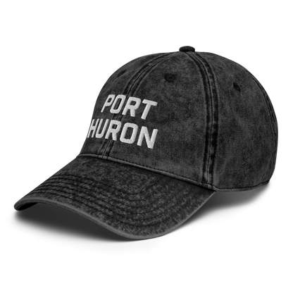 'Port Huron' Vintage Baseball Cap | White/Black Embroidery