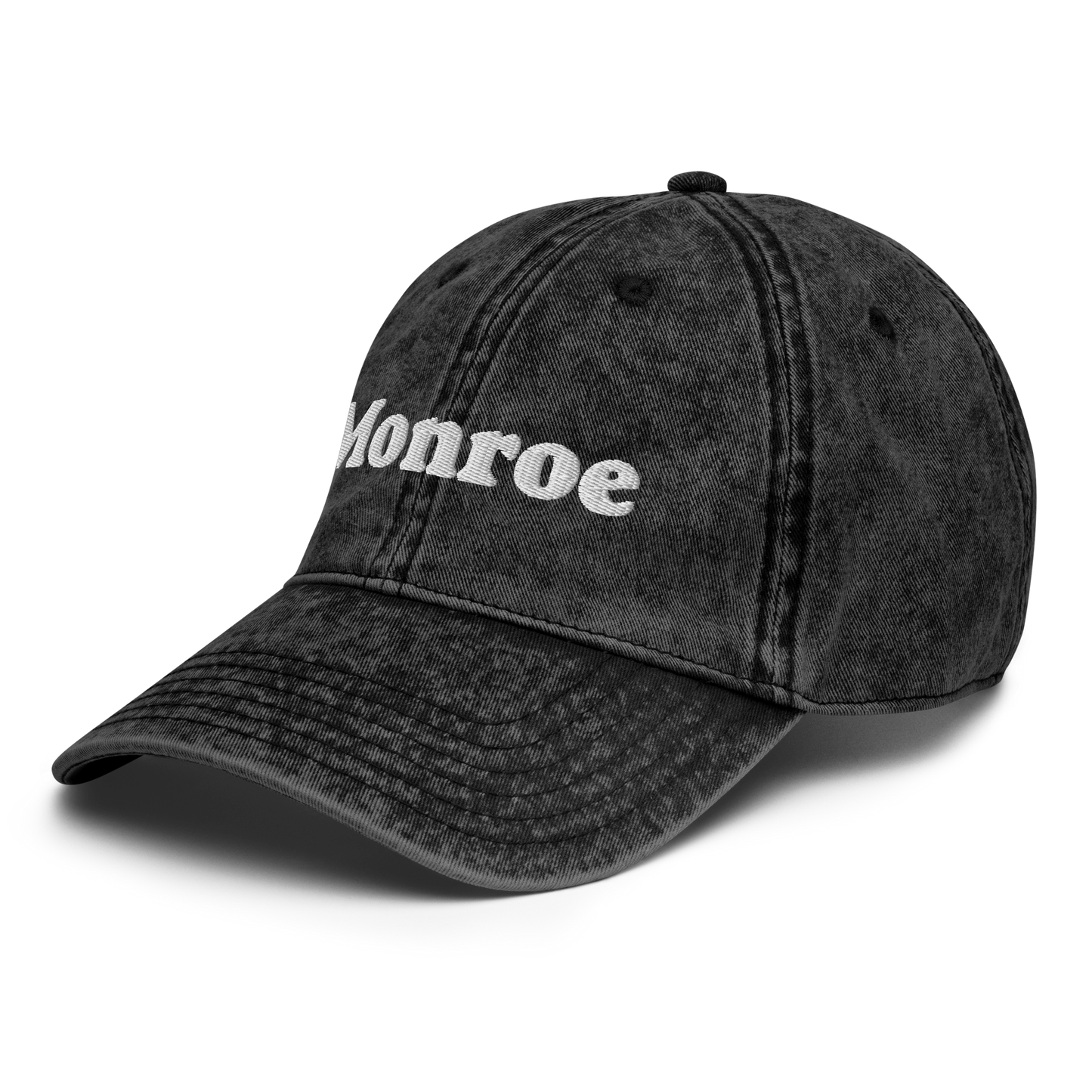 'Monroe' Vintage Baseball Cap | White/Black Embroidery