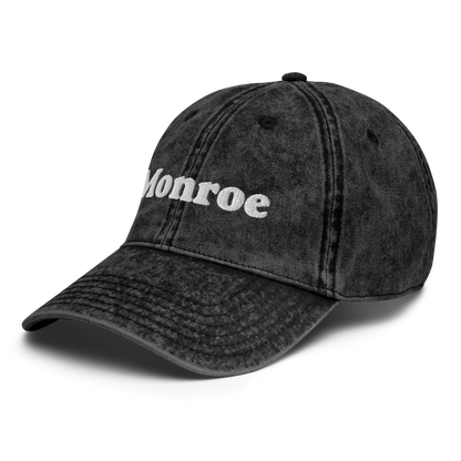 'Monroe' Vintage Baseball Cap | White/Black Embroidery