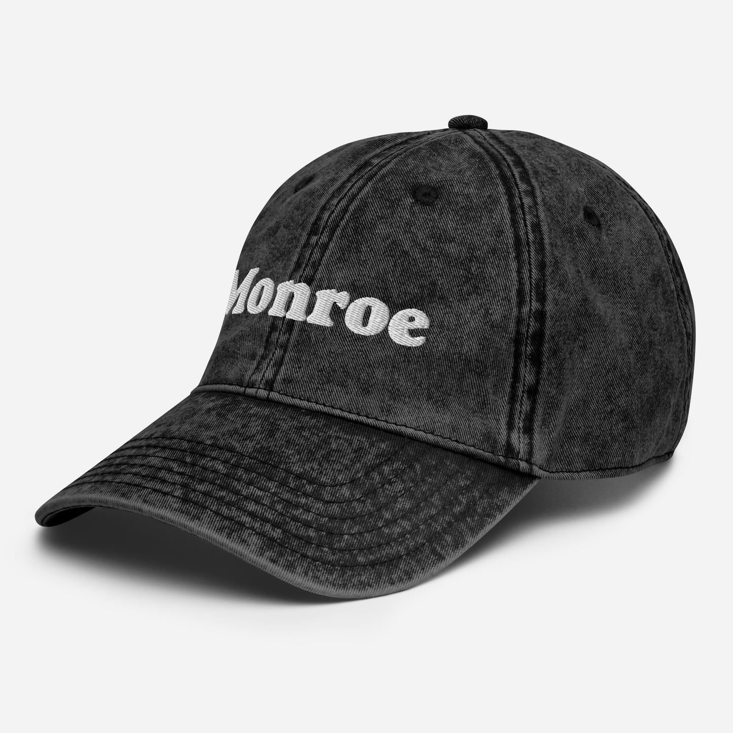 'Monroe' Vintage Baseball Cap | White/Black Embroidery