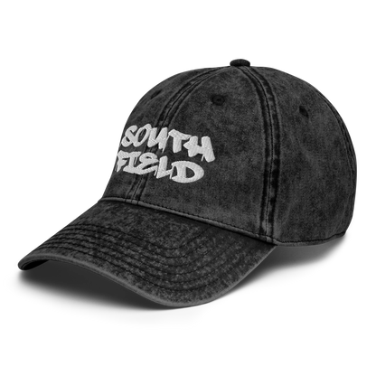 'Southfield' Vintage Baseball Cap | White/Black Embroidery