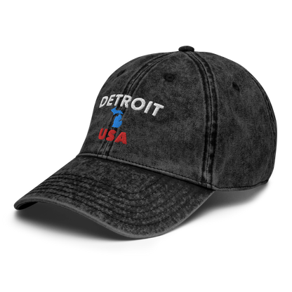 'Detroit USA' Vintage Baseball Cap (w/ MI Outline)