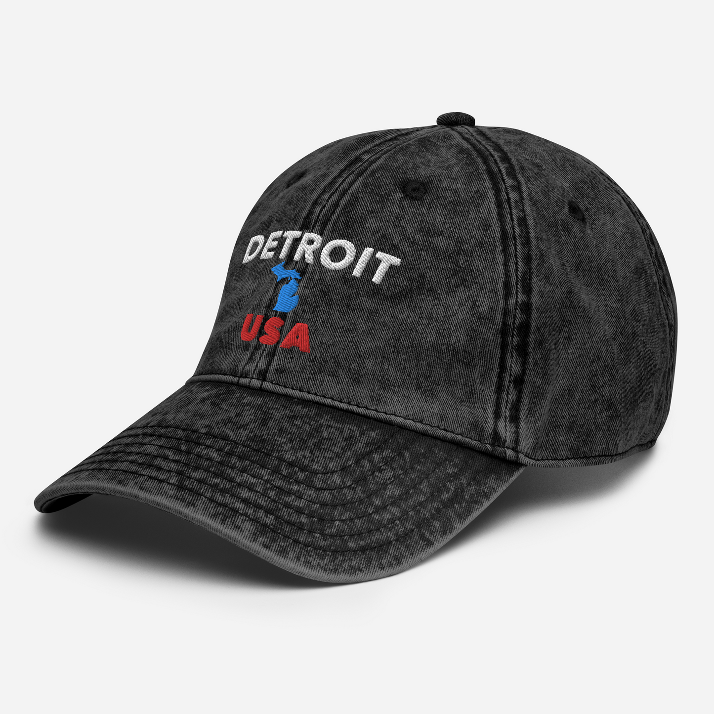 'Detroit USA' Vintage Baseball Cap (w/ MI Outline)