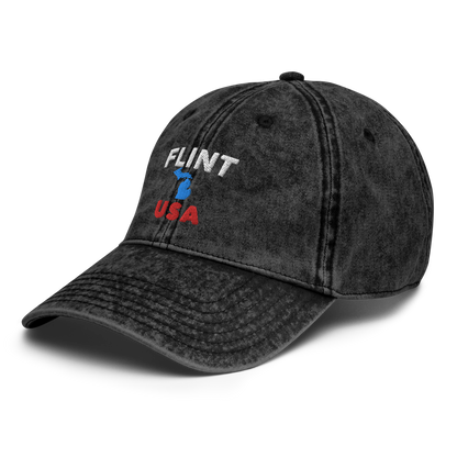 'Flint USA' Vintage Baseball Cap (w/ Michigan Outline)