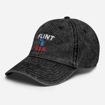 'Flint USA' Vintage Baseball Cap (w/ Michigan Outline)