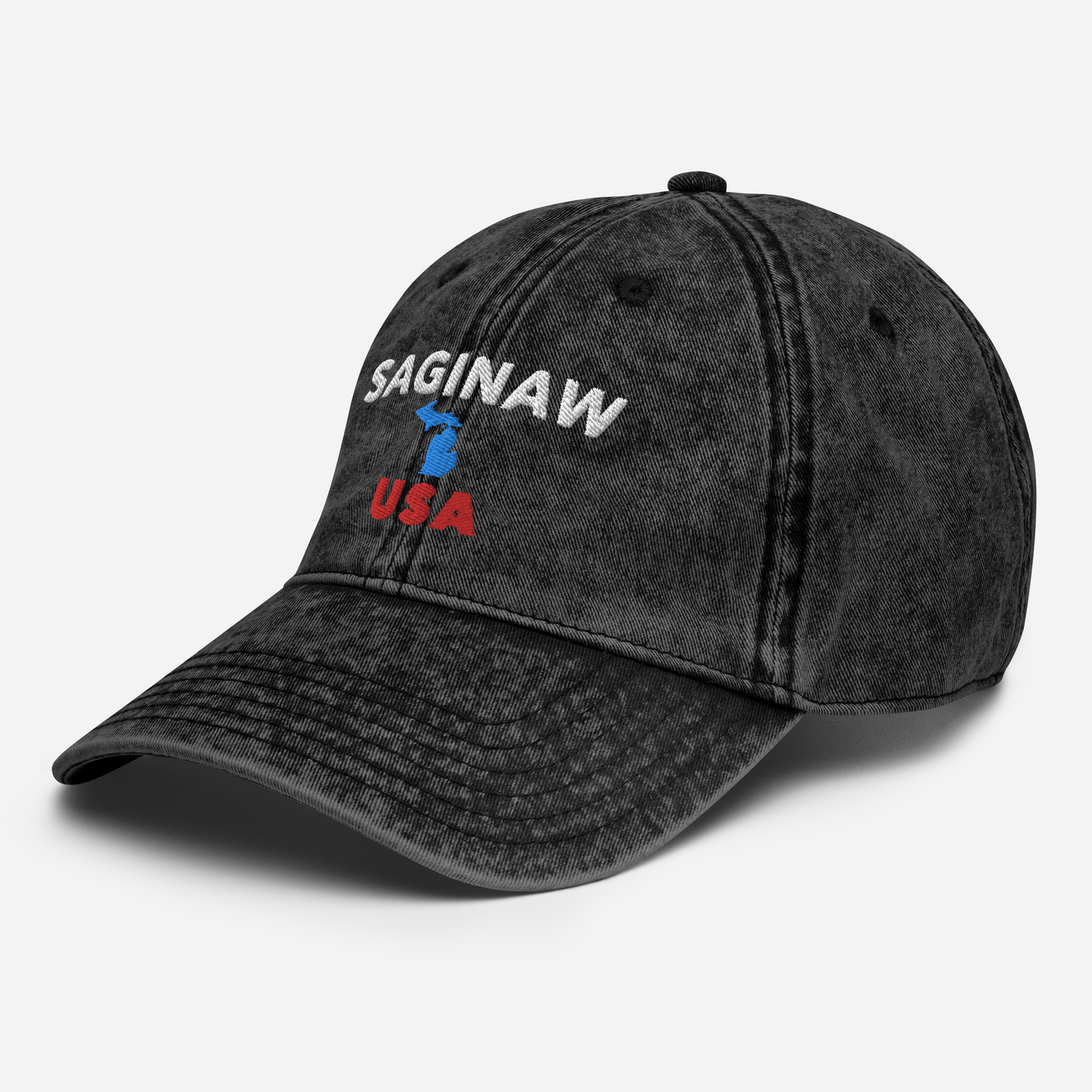 'Saginaw USA' Vintage Baseball Cap (w/ Michigan Outline)