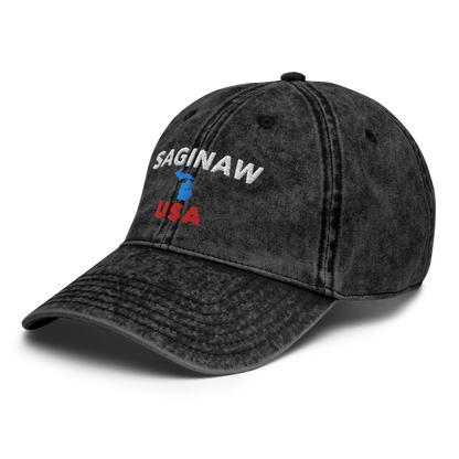 'Saginaw USA' Vintage Baseball Cap (w/ Michigan Outline)