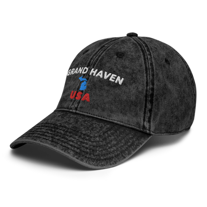 'Grand Haven USA' Vintage Baseball Hat (w/ Michigan Outline)