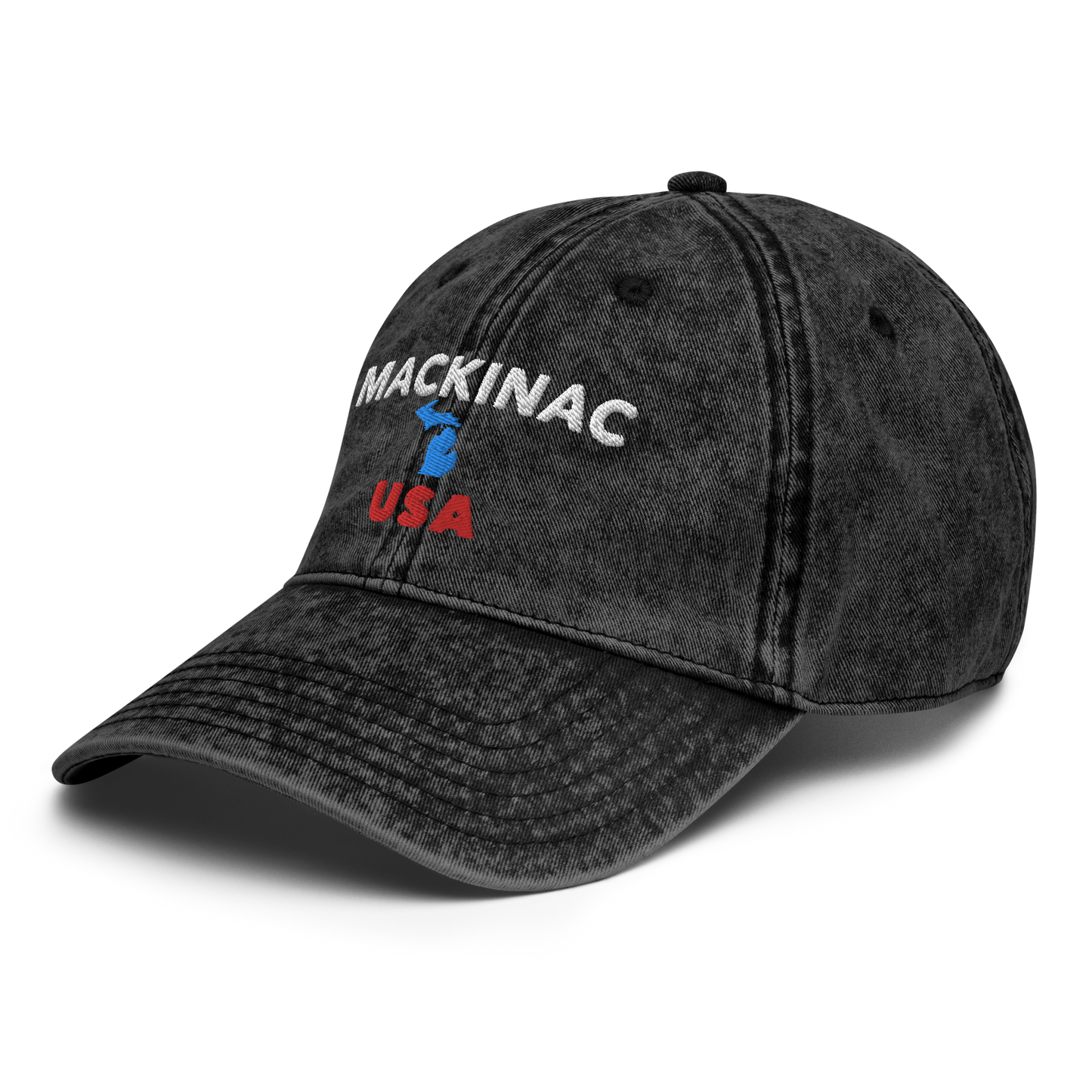 'Mackinac USA' Vintage Baseball Cap (w/ Michigan Outline)